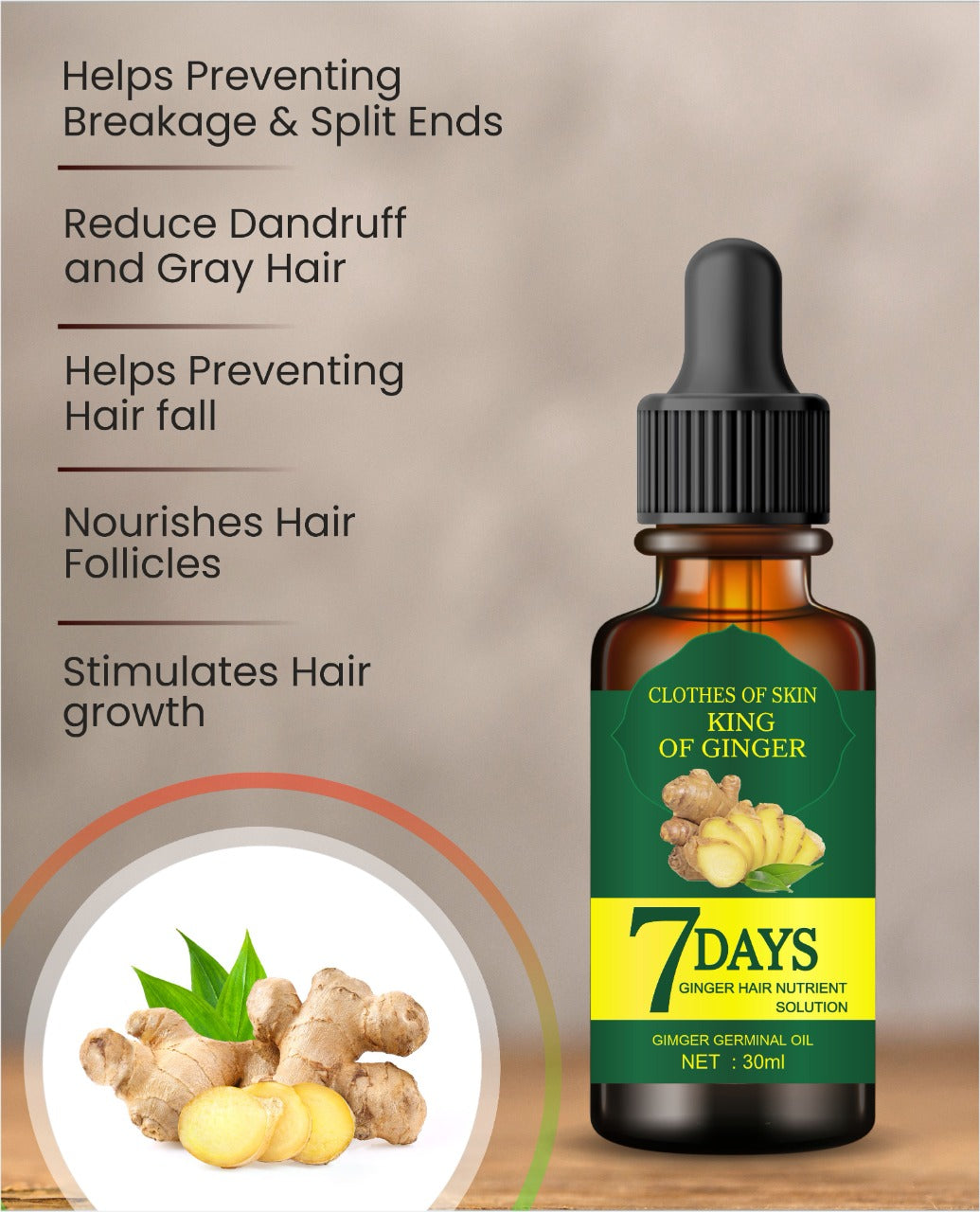 7 Days Hair Tonic Ginger Germinal Regrowth Oil 30 ml
